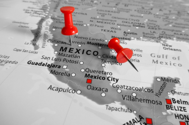 Red marker over Mexico